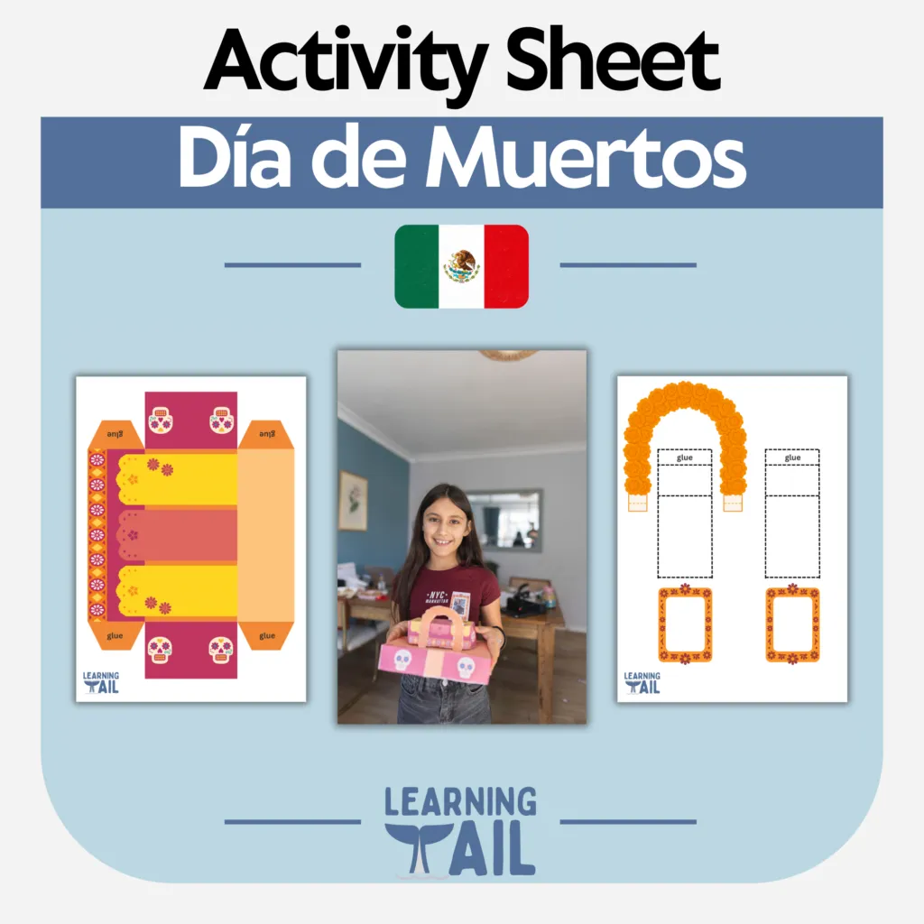 Finished Día de Muertos ofrenda with candles, marigolds, and family photos